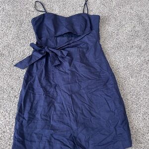 Women’s Bardot Navy Blue Dress Size 6 Linen Wrap Skirt Cutout Detail Sleeveless